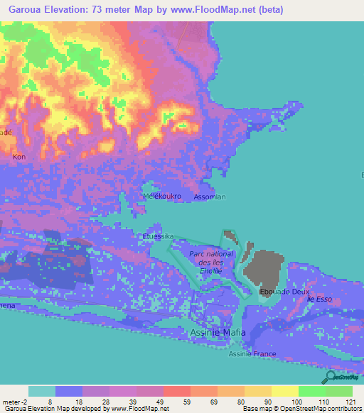 Garoua,Ivory Coast Elevation Map