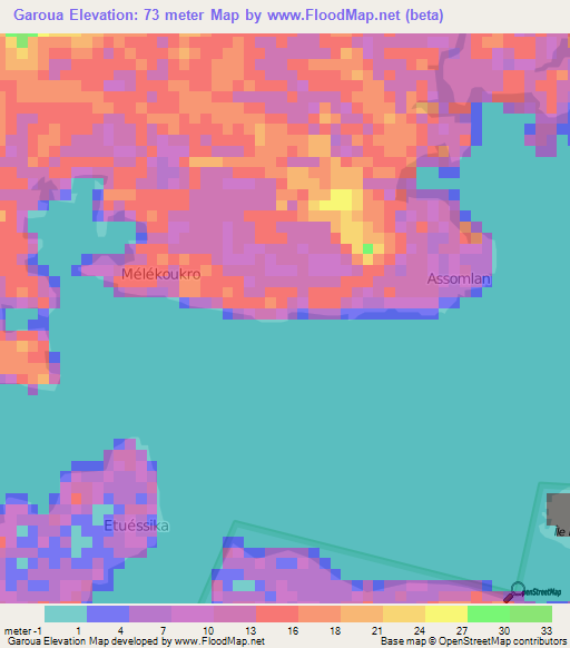 Garoua,Ivory Coast Elevation Map