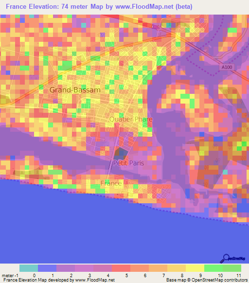 France,Ivory Coast Elevation Map