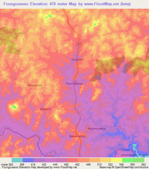 Foungouesso,Ivory Coast Elevation Map