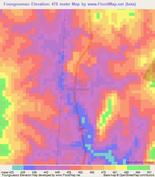 Foungouesso,Ivory Coast Elevation Map
