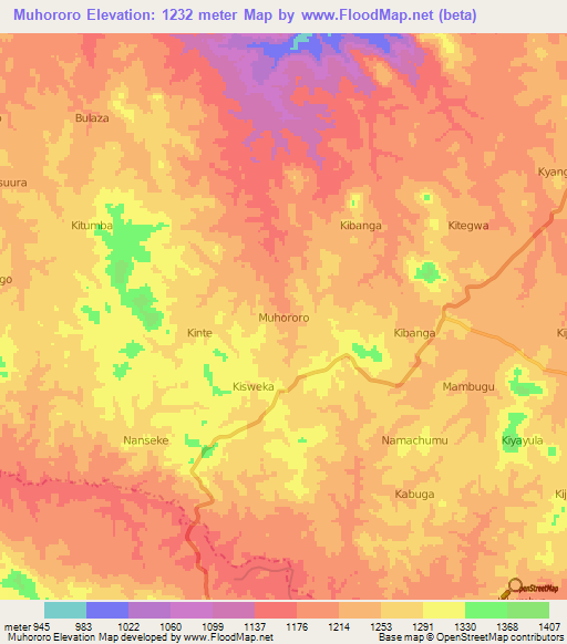 Muhororo,Uganda Elevation Map
