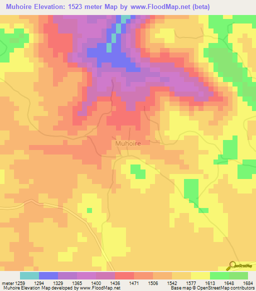 Muhoire,Uganda Elevation Map