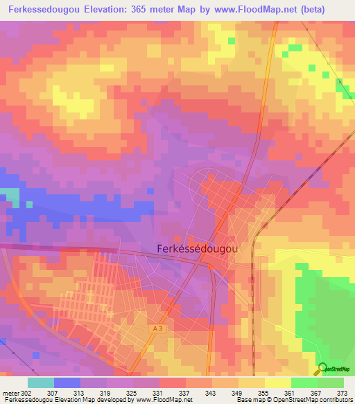 Ferkessedougou,Ivory Coast Elevation Map
