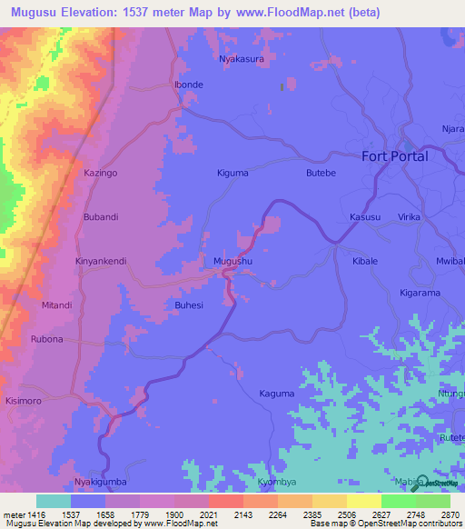 Mugusu,Uganda Elevation Map