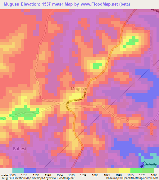Mugusu,Uganda Elevation Map