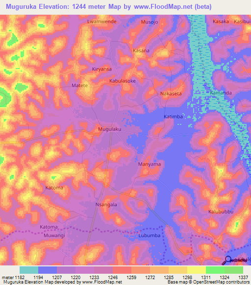Muguruka,Uganda Elevation Map