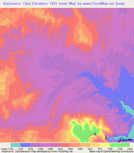 Anjoman-e `Olya,Iran Elevation Map