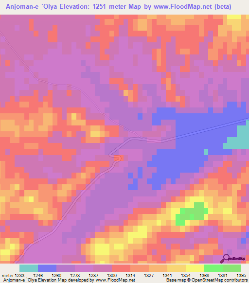 Anjoman-e `Olya,Iran Elevation Map