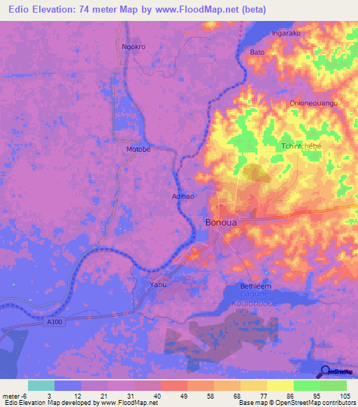 Edio,Ivory Coast Elevation Map