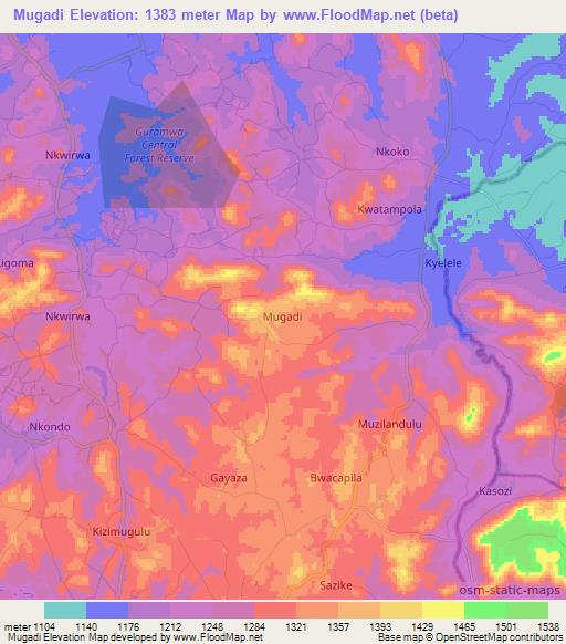 Mugadi,Uganda Elevation Map