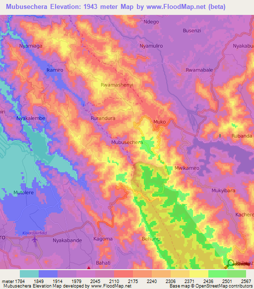 Mubusechera,Uganda Elevation Map