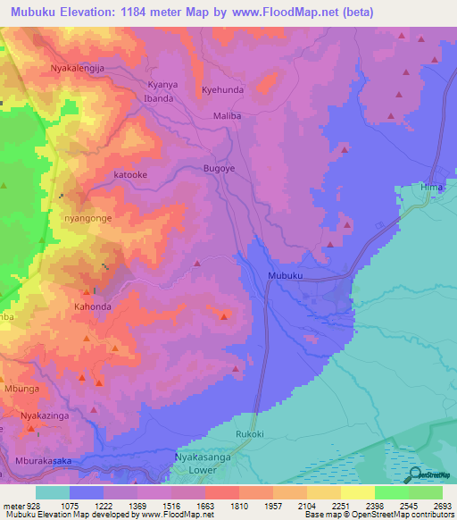 Mubuku,Uganda Elevation Map
