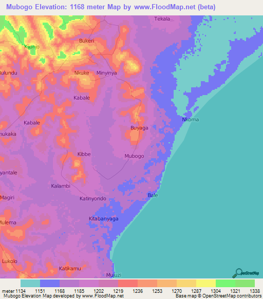 Mubogo,Uganda Elevation Map