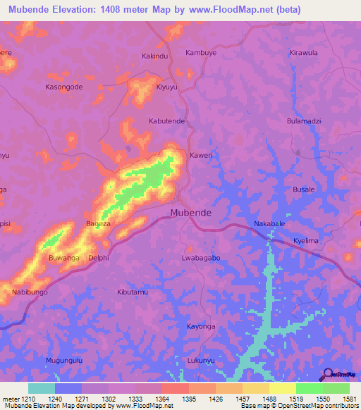 Mubende,Uganda Elevation Map