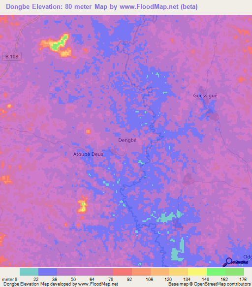 Dongbe,Ivory Coast Elevation Map