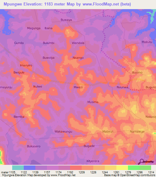 Mpungwe,Uganda Elevation Map