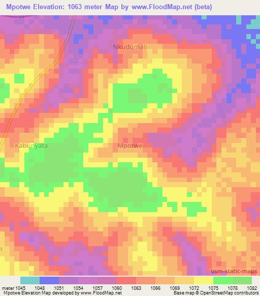 Mpotwe,Uganda Elevation Map
