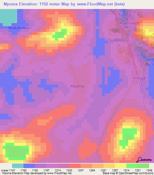 Mpoma,Uganda Elevation Map