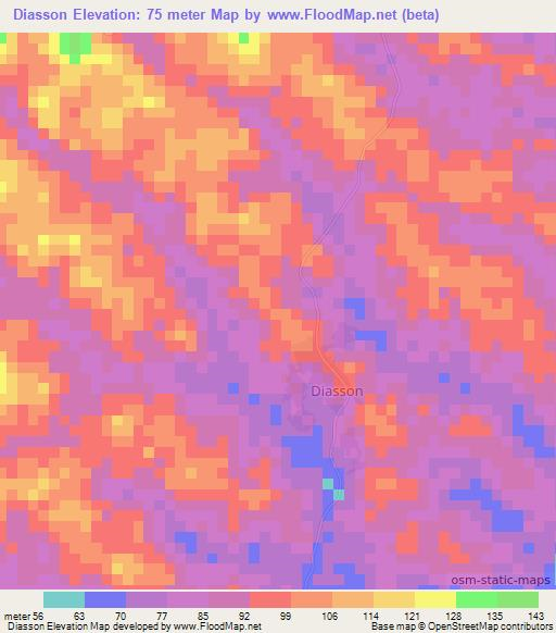 Diasson,Ivory Coast Elevation Map