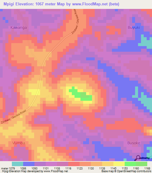 Mpigi,Uganda Elevation Map