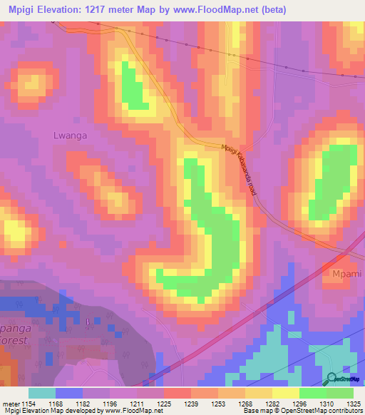 Mpigi,Uganda Elevation Map