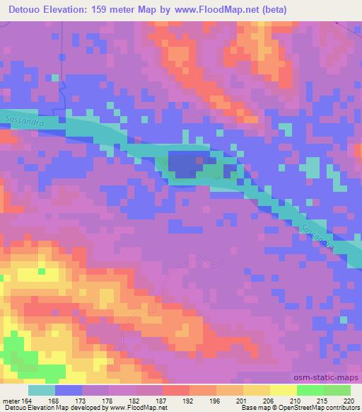 Detouo,Ivory Coast Elevation Map