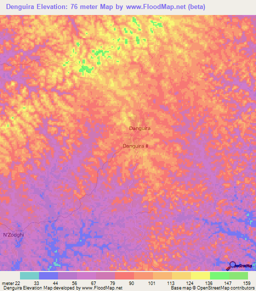 Denguira,Ivory Coast Elevation Map