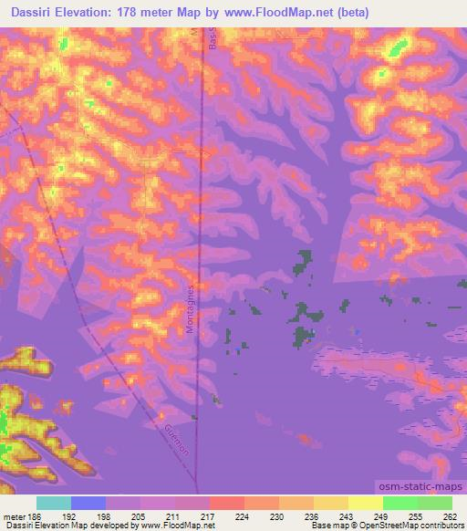 Dassiri,Ivory Coast Elevation Map