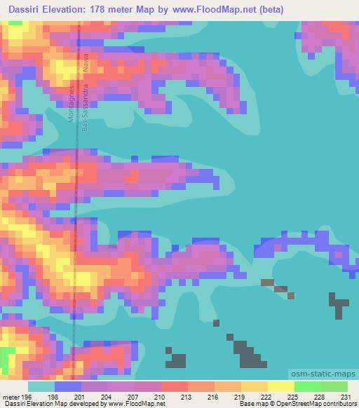 Dassiri,Ivory Coast Elevation Map
