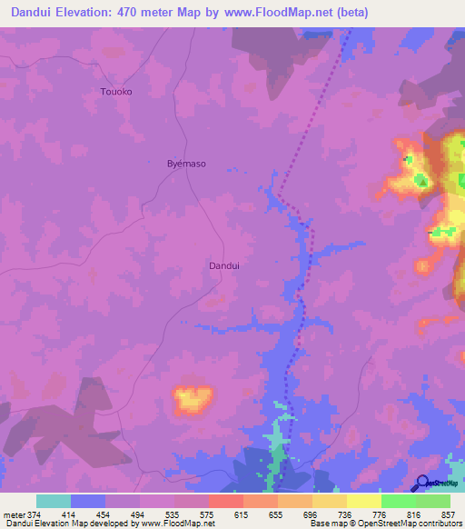 Dandui,Ivory Coast Elevation Map
