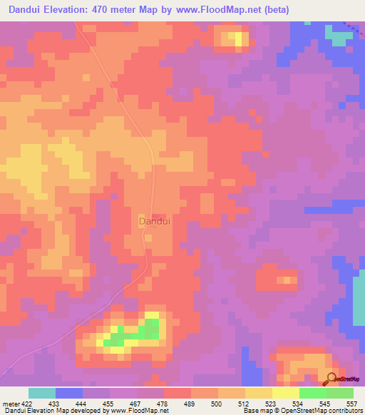 Dandui,Ivory Coast Elevation Map