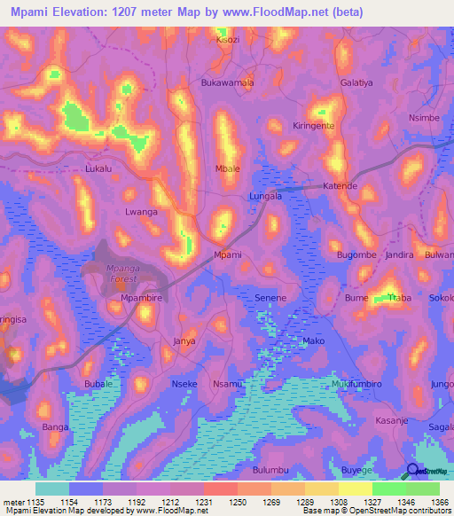 Mpami,Uganda Elevation Map