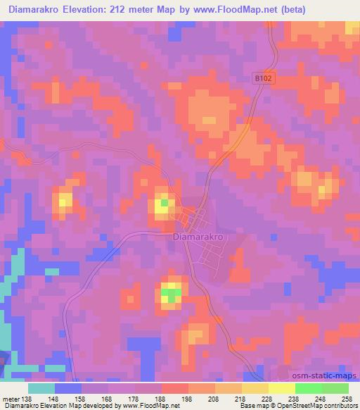Diamarakro,Ivory Coast Elevation Map