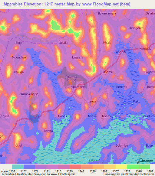 Mpambire,Uganda Elevation Map