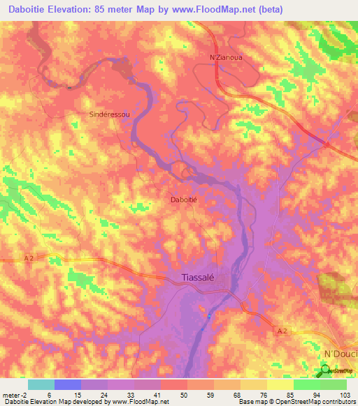 Daboitie,Ivory Coast Elevation Map