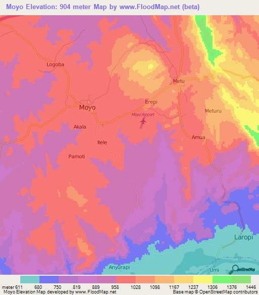 Moyo,Uganda Elevation Map