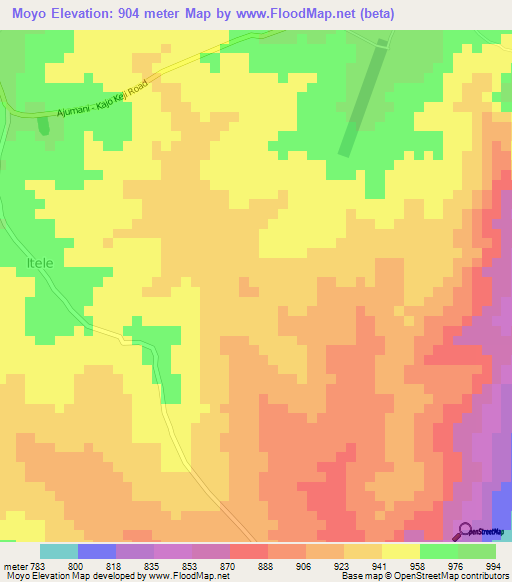Moyo,Uganda Elevation Map