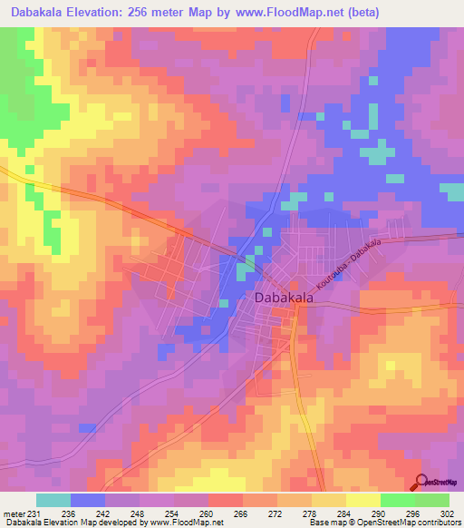Dabakala,Ivory Coast Elevation Map