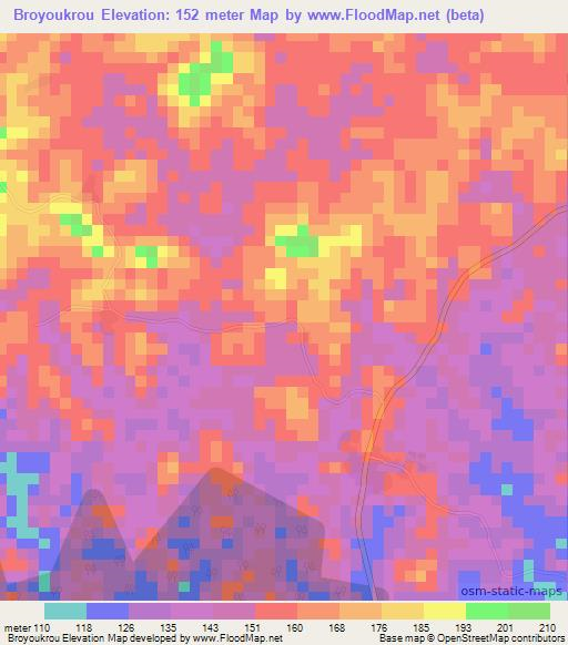 Broyoukrou,Ivory Coast Elevation Map