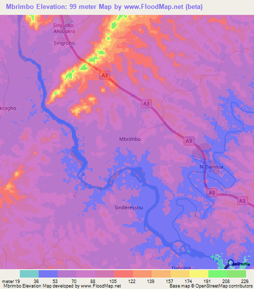 Mbrimbo,Ivory Coast Elevation Map