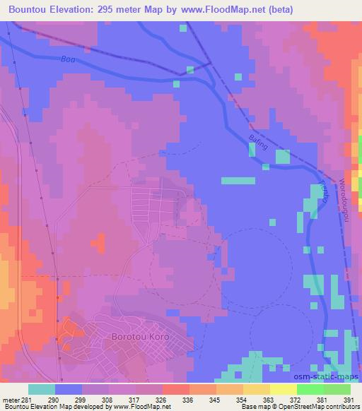 Bountou,Ivory Coast Elevation Map