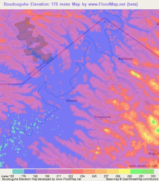 Boudouguhe,Ivory Coast Elevation Map