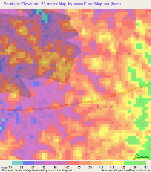 Boudepe,Ivory Coast Elevation Map