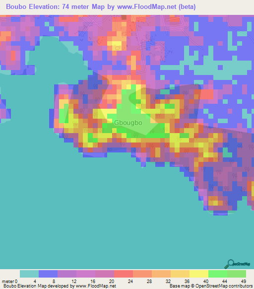 Boubo,Ivory Coast Elevation Map