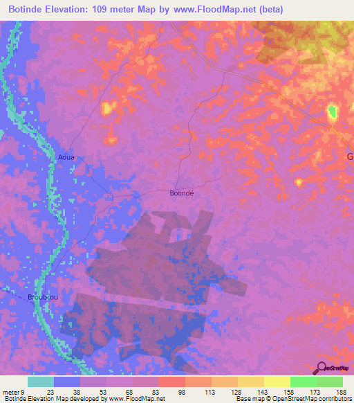 Botinde,Ivory Coast Elevation Map