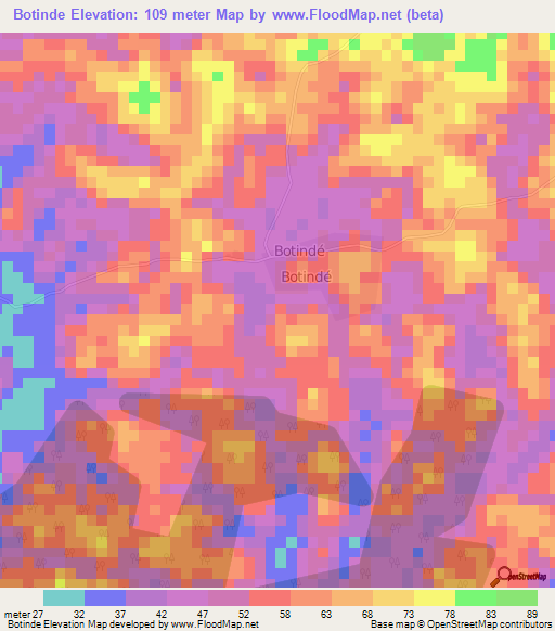 Botinde,Ivory Coast Elevation Map