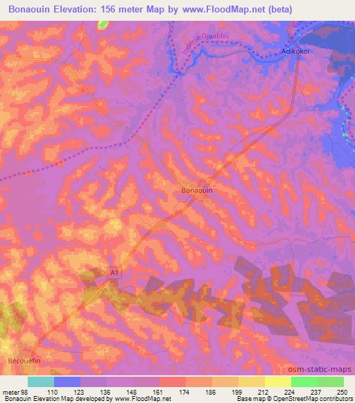 Bonaouin,Ivory Coast Elevation Map