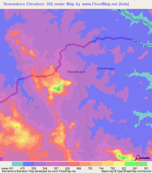 Bomankoro,Ivory Coast Elevation Map
