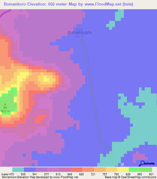 Bomankoro,Ivory Coast Elevation Map
